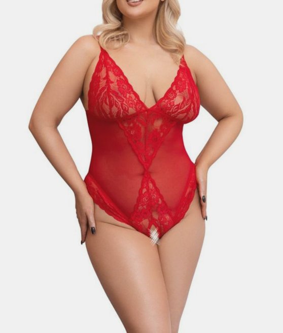 Cottelli plus size see-through open crotch bodysuit