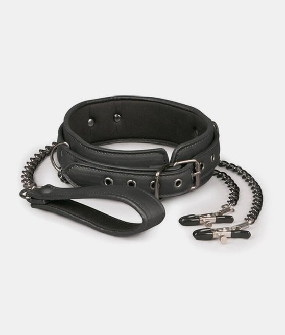 Easytoys Fetish Collection Leather Collar With Nipple Chains