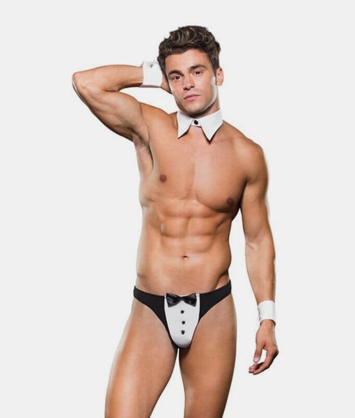 Envy Tuxedo men's thong with cuff and choker