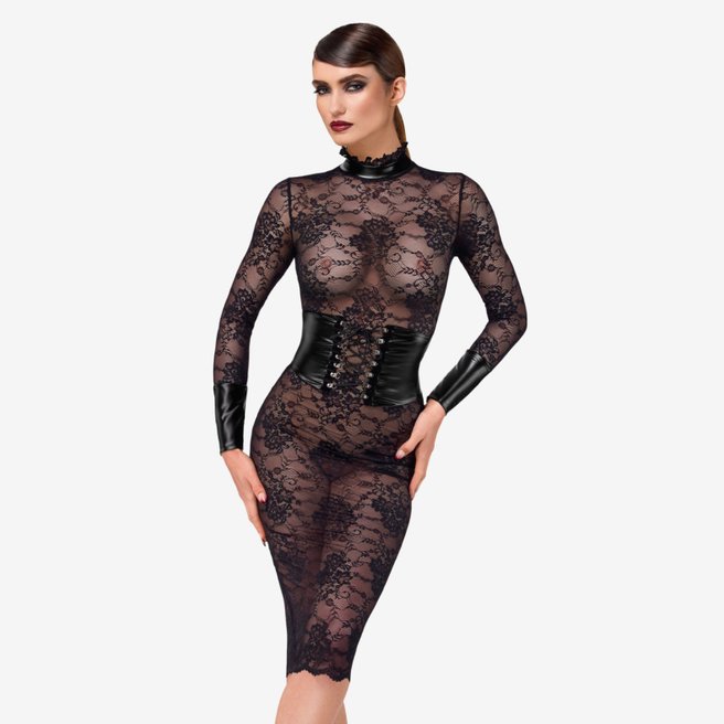 Noir Handmade Noirelle Lace Corset F375 czarna koronkowa sukienka