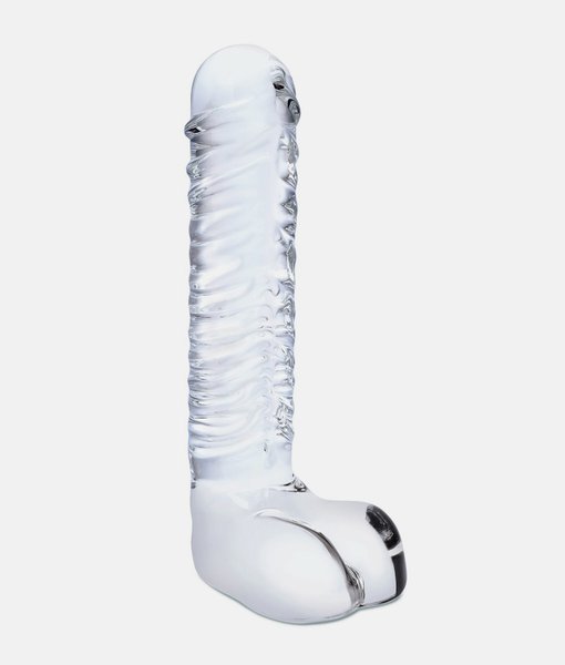 Glas Realistic Ribbed Glass GSpot Dildo with Balls