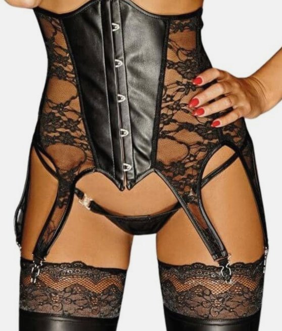 Noir Handmade F137 corset in eco-leather and lace