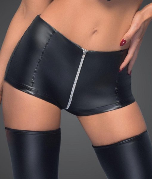 Noir Handmade Women's shorts with powerwetlook zipper F164