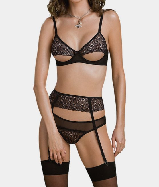 Passion Eco Zinnia bra, thong and garter belt