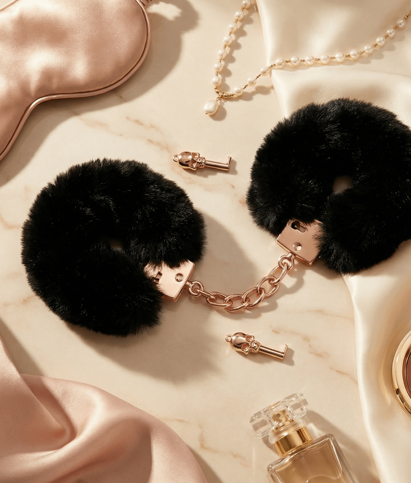 Mr. & Mrs. Pluszowe kajdanki z kluczykami czarne